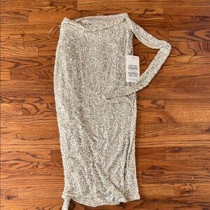 Never Fully Dressed Silver Sequin Maxi Wrap Skirt